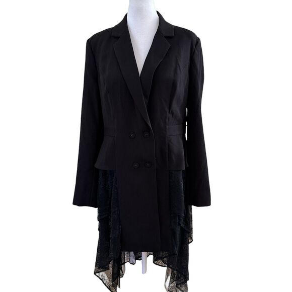 BCBGMAXAZRIA Women’s Lace Hem Double Breasted Blazer Black Size M NWT MSRP - Picture 3 of 9